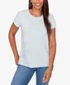 Ruby Rd. Petite Paisley Lace Solid Knit T-shirt In Blue