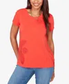 Ruby Rd. Petite Paisley Lace Solid Knit T-shirt In Red