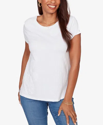 Ruby Rd. Petite Paisley Lace Solid Knit T-shirt In White