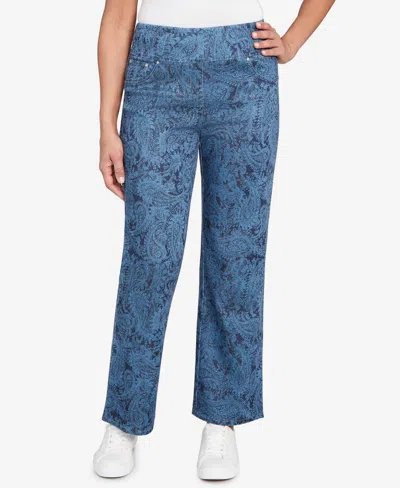Ruby Rd. Petite Paisley Stretch Denim Pull On Ankle Jeans In Blue