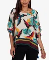 Ruby Rd. Petite Paradise Birds Printed Crepe Blouse In Multi