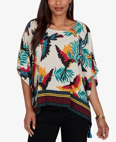 Ruby Rd. Petite Paradise Birds Printed Crepe Blouse In Multi