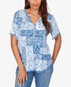 Ruby Rd. Petite Patchwork Bandana Henley T-shirt In Blue