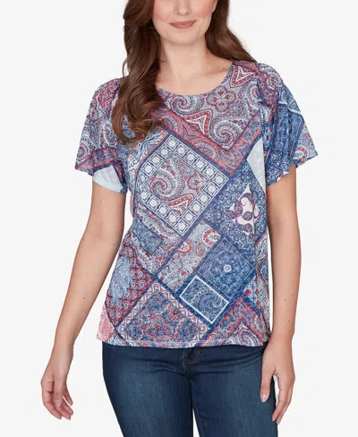 Ruby Rd. Petite Patchwork Shirred Scoop Neck T-shirt In Multi