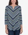 Ruby Rd. Petite Pebble Stripe Knit Three Quarter Sleeve Top In True Navy Multi