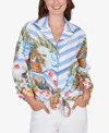 Ruby Rd. Petite Picnic Print Poplin Tied Snap Front Top In Blue