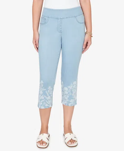 Ruby Rd. Petite Printed-hem Denim Capri Pants In Blue