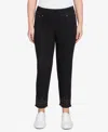 Ruby Rd. Petite Pull On Embroidered Hem Black Ankle Jeans In Black