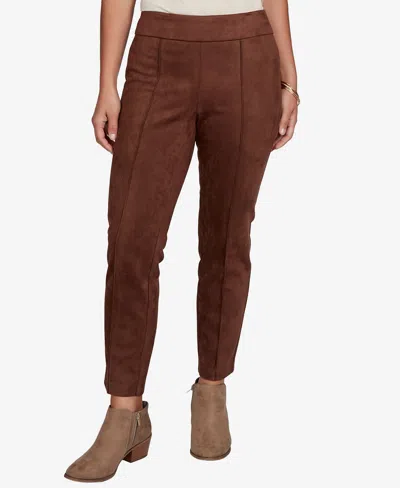 Ruby Rd. Petite Pull-on Suede Stretch Pants In Brown