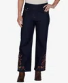 Ruby Rd. Petite Pull-on Wide-leg Embroidered Denim Pants In Blue