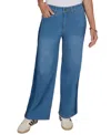 Ruby Rd. Petite Pull-on Wide-leg Two-tone Jeans In Blue