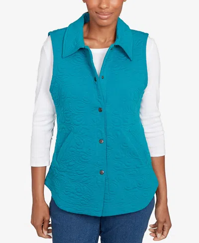 Ruby Rd. Petite Quilted Terry Inner Beauty Vest Jacket In Blue
