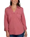Ruby Rd. Petite Rib Trim Button-front Knit Top In Rose
