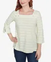 Ruby Rd. Petite Ribbon Stripe Laced Sleeve Top In Avocado Multi