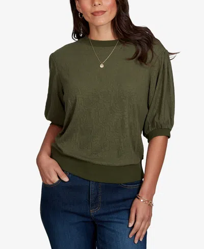 Ruby Rd. Petite Rosette Textured Knit Top In Green