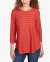 Ruby Rd. Petite Scalloped Jacquard Knit Top In Red