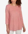 Ruby Rd. Petite Scalloped Texture Stripe Top In Red