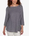 Ruby Rd. Petite Scalloped Texture Stripe Top In Black