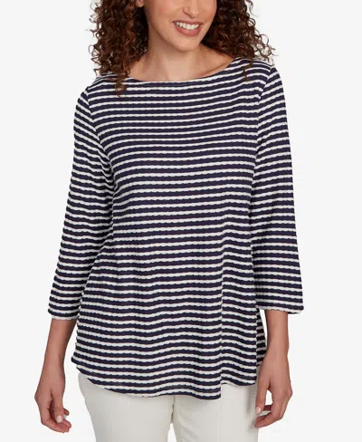Ruby Rd. Petite Scalloped Texture Stripe Top In Black