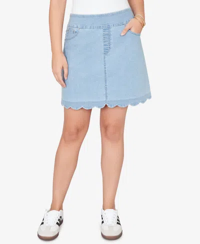 Ruby Rd. Petite Scalloped-hem Stretch Denim Skort In Blue