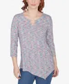 Ruby Rd. Petite Scoop Neck Spacedye Knit Top With Bar Detail In Terra Cotta Multi