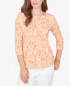 Ruby Rd. Petite Seashell Patchwork Knit Top In Orange