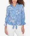 Ruby Rd. Petite Silky Floral Tile Button Tie Front Top