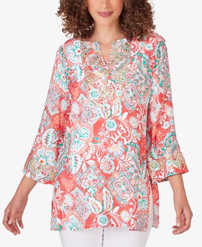 Ruby Rd. Petite Silky Floral Voile Top In Punch Multi