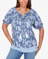 Ruby Rd. Petite Smocked Floral Clip Dot Top In Blue
