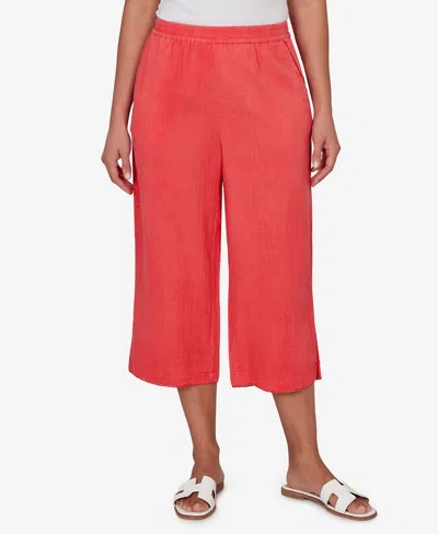 Ruby Rd. Petite Snow Washed Gauze Pull-on Capri Pants In Red