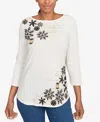 Ruby Rd. Petite Snowflake Script Knit Top In White