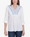 Ruby Rd. Petite Soft Relaxed Textured Trim V-neck Top In White