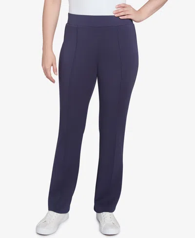 Ruby Rd. Petite Solid Scuba Knit Pleated Pull On Pants In True Navy