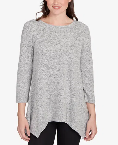 Ruby Rd. Petite Solid Spliced Cozy Knit Top In Gray