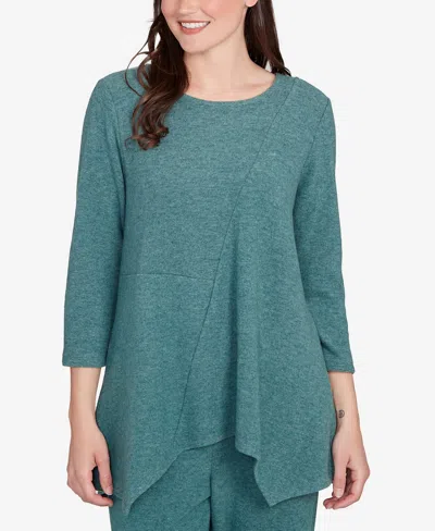 Ruby Rd. Petite Solid Spliced Cozy Knit Top In Green