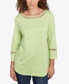 Ruby Rd. Petite Solid Stretch Jersey Three Quarter Sleeve Top In Avocado