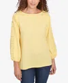 Ruby Rd. Petite Solid Textured Eyelet Sleeve Boat Neck Top In Yellow