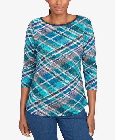 Ruby Rd. Petite Solid Tipped Plaid Knit Top In Multi