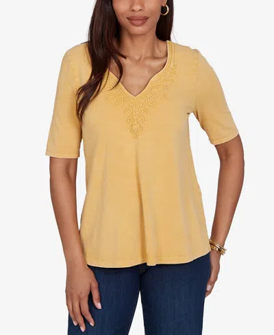 Ruby Rd. Petite Soutache Short-sleeve Knit Top In Orange