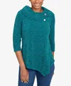 Ruby Rd. Petite Spacedye Chenille Split Cowl Neck Top In Green