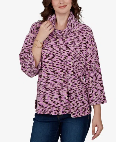 Ruby Rd. Petite Spacedye Cowl Neck 3/4-sleeve Top In Multi