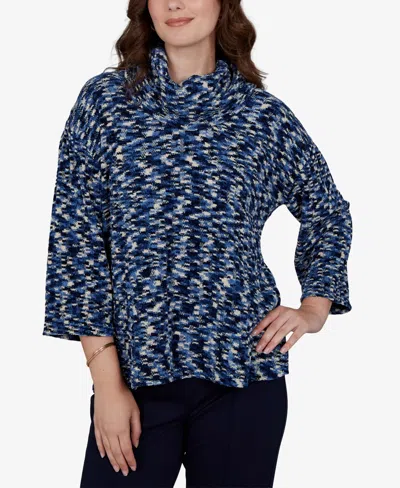 Ruby Rd. Petite Spacedye Cowl Neck 3/4-sleeve Top In Blue