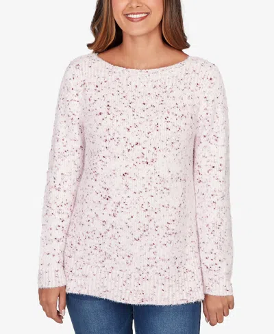 Ruby Rd. Petite Speckled Chenille Eyelash Boat Neck Sweater In Pink