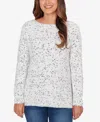 Ruby Rd. Petite Speckled Chenille Eyelash Boat Neck Sweater In White