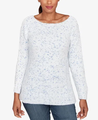 Ruby Rd. Petite Speckled Chenille Eyelash Sweater In White