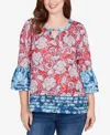 Ruby Rd. Petite Speckled Floral Flounce Sleeve Top In Multi