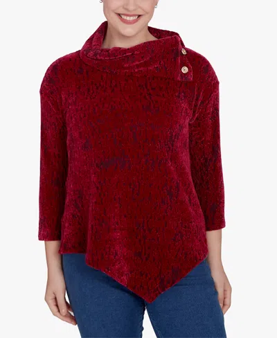 Ruby Rd. Petite Split Cowl Neck Chenille Jacquard Knit Top In Beet Multi