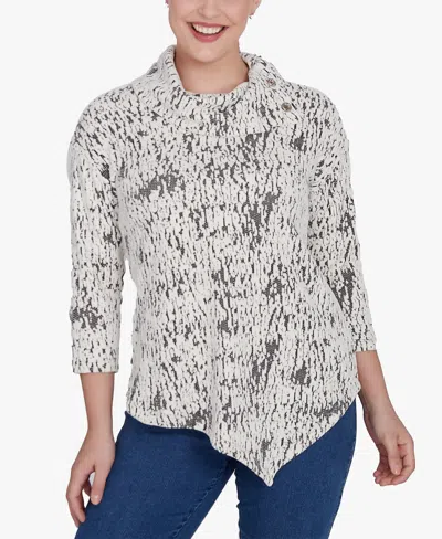 Ruby Rd. Petite Split Cowl Neck Chenille Jacquard Knit Top In Ivory,black