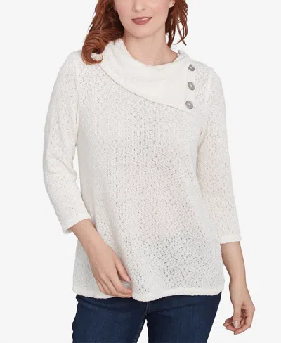 Ruby Rd. Petite Split Cowl Neck Chenille Shine Knit Top In Ivory
