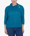 Ruby Rd. Petite Split Cowl Neck Sequin Knit Top In Jade